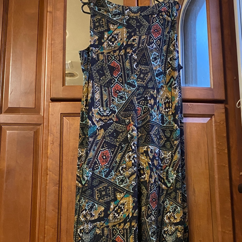 Denim 24/7 Vibrant Patterned Sleeveless 1X Maxi Dress Boho Hippie Summer Fall - Picture 5 of 10